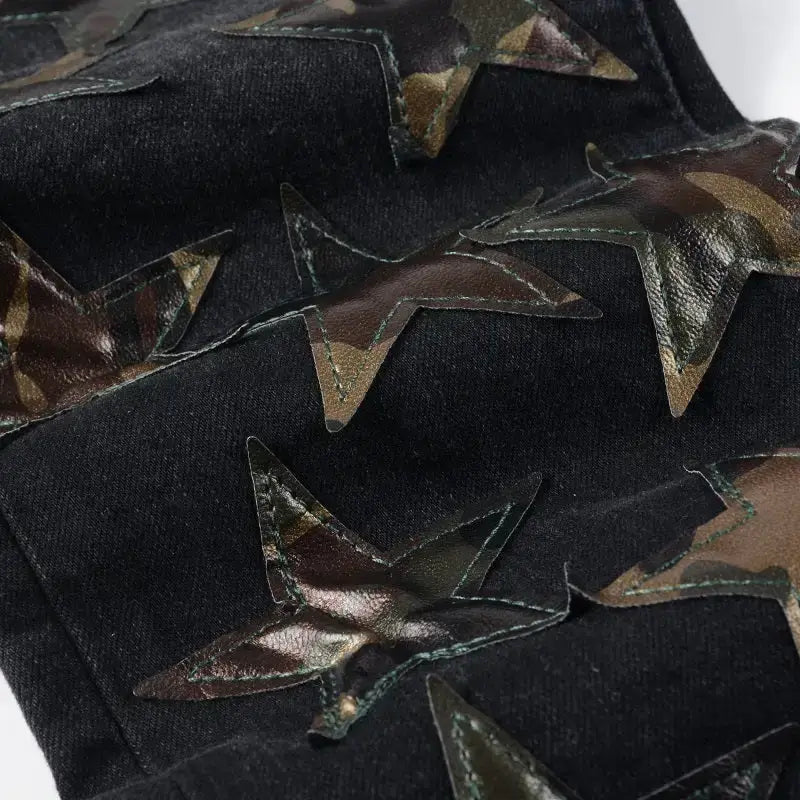 Distressed Star Patchwork Stretchable Skinny Jeans