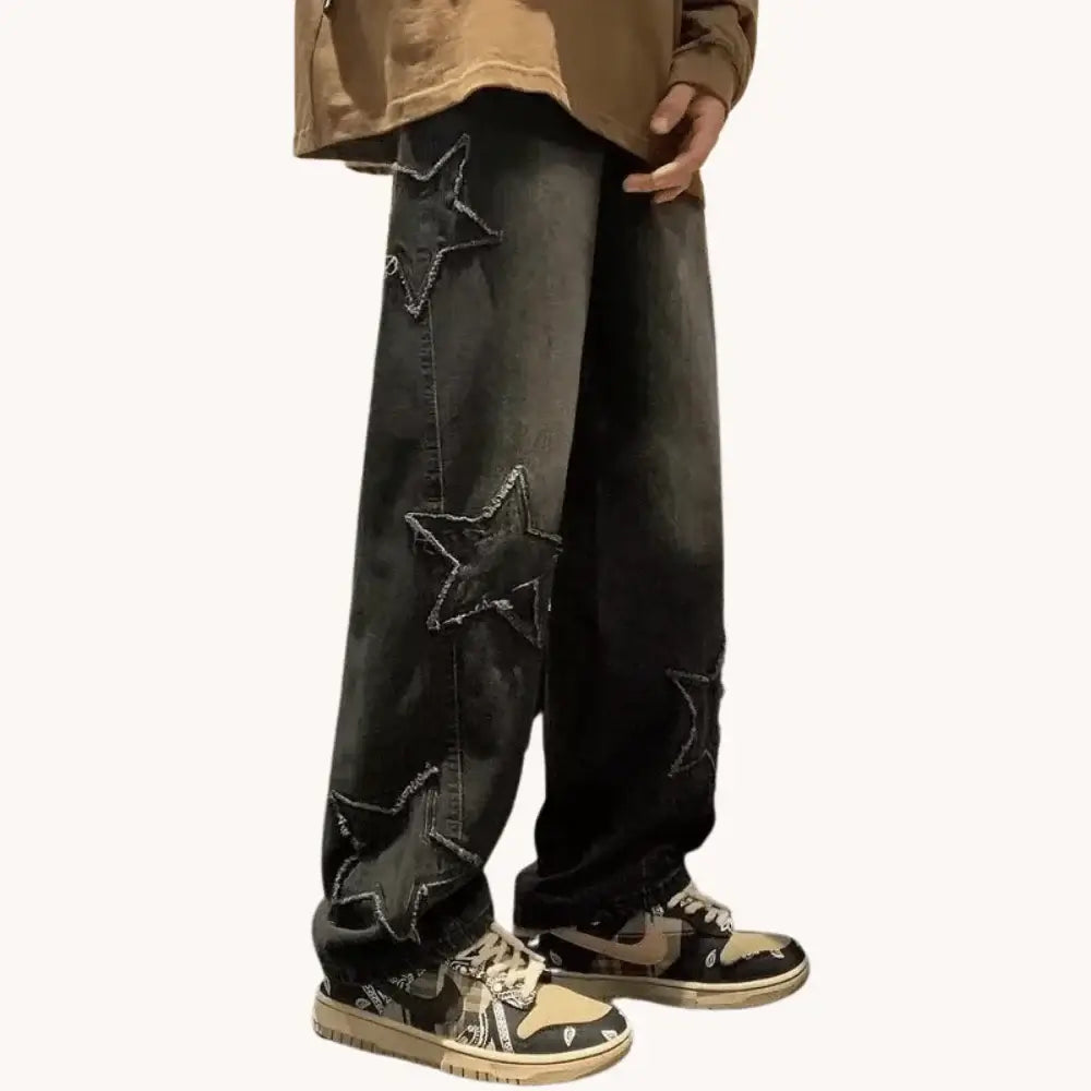 Star Embroidered Gothic Jeans
