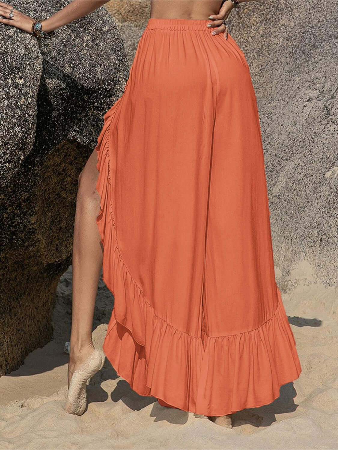 Ruffled Slit Wide Leg Pants - FASHION FLOOD