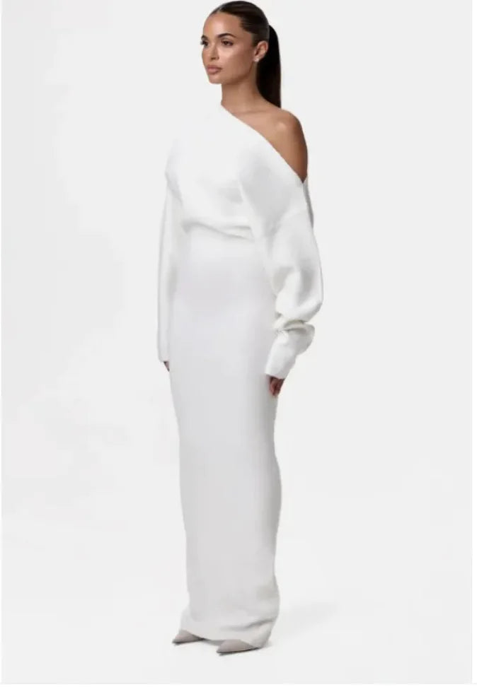 Off-Shoulder Slim Fit Long Sleeve Dress