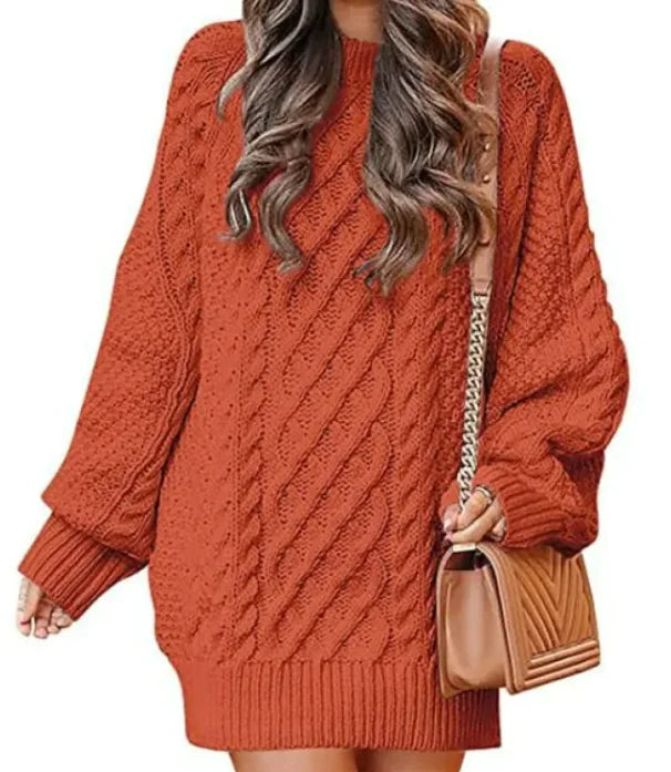 Round Neck Long Sleeve Knitted Mid-length Sweater