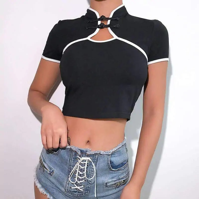 Contrast Cropped Front Shirt - FASHION FLOOD