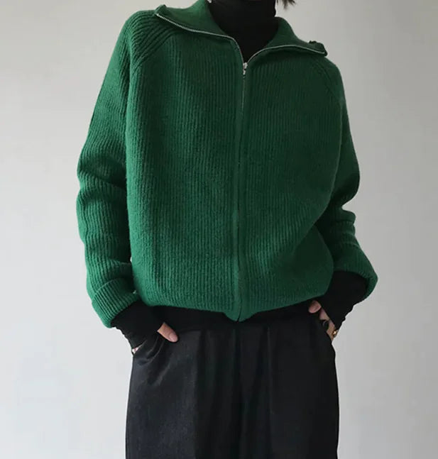 Dark Green French Vintage Sweater Coat - FASHION FLOOD