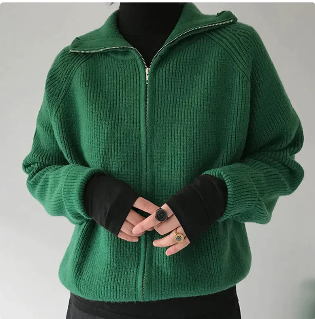 Dark Green French Vintage Sweater Coat - FASHION FLOOD