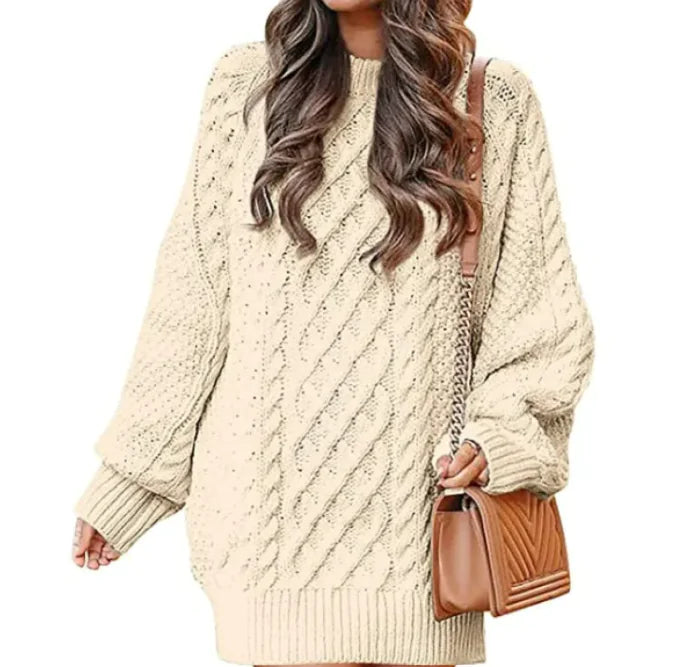 Round Neck Long Sleeve Knitted Mid-length Sweater