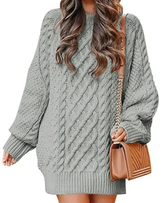 Round Neck Long Sleeve Knitted Mid-length Sweater