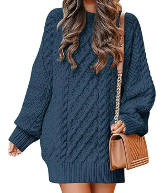 Round Neck Long Sleeve Knitted Mid-length Sweater