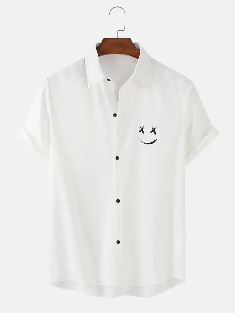 High Fashion Button Down Graffiti Smile Print Shirt - FASHION FLOOD