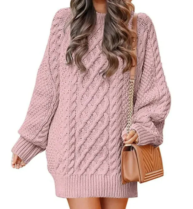 Round Neck Long Sleeve Knitted Mid-length Sweater