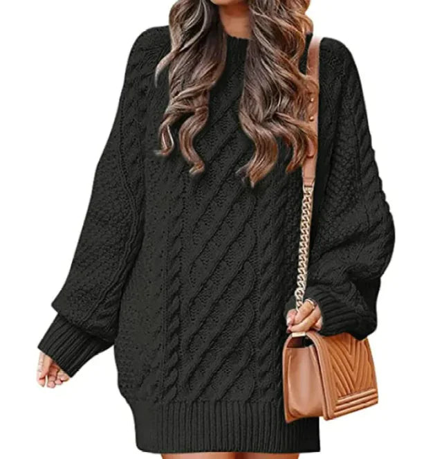 Round Neck Long Sleeve Knitted Mid-length Sweater