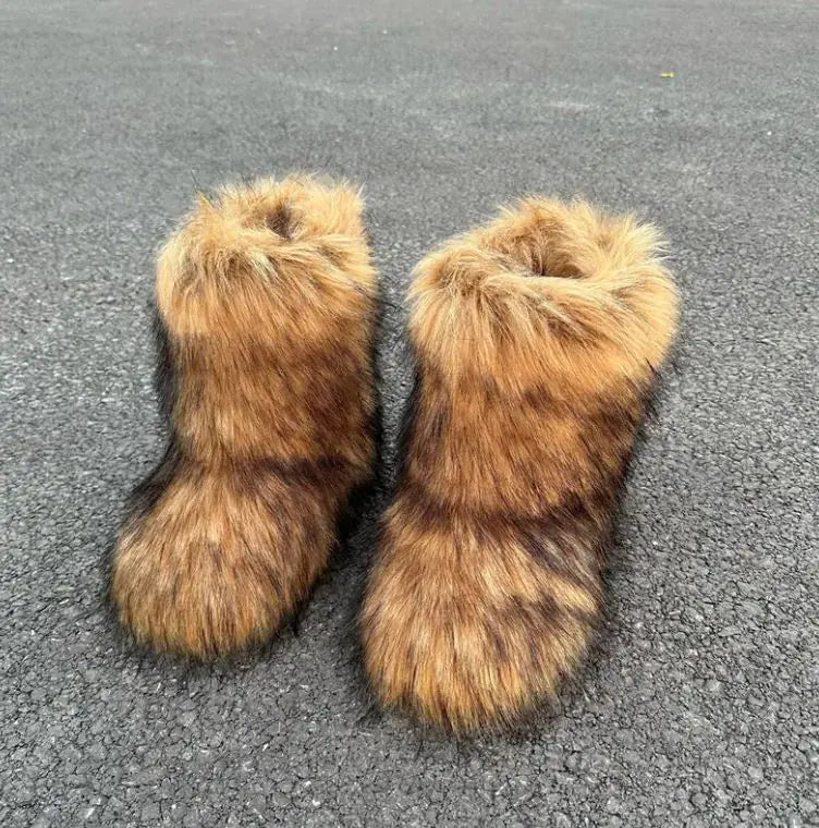 Raccoon Fur Plush Snow Boots - FASHION FLOOD