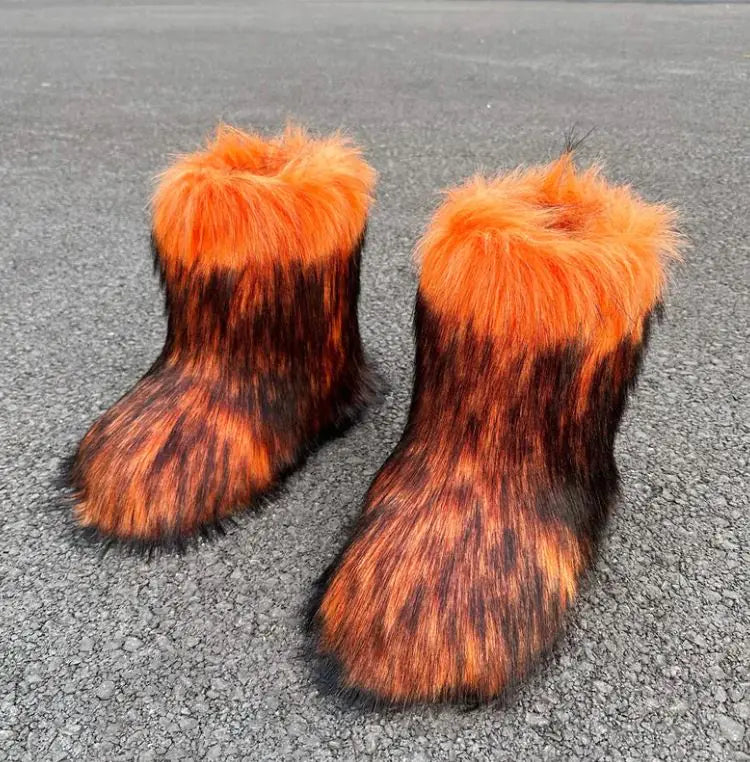 Raccoon Fur Plush Snow Boots - FASHION FLOOD