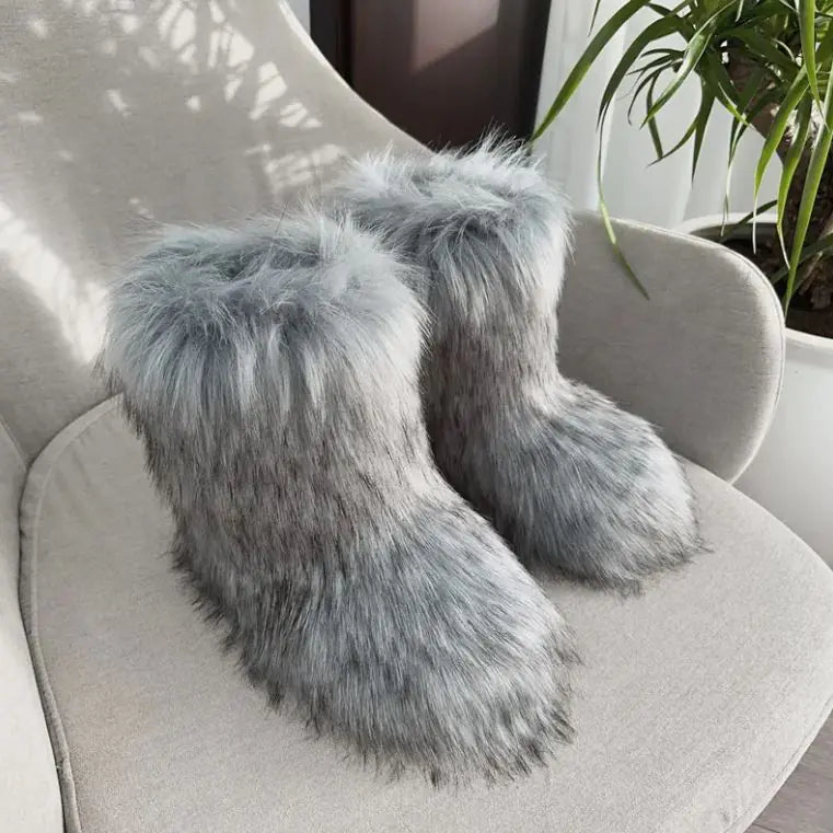 Raccoon Fur Plush Snow Boots - FASHION FLOOD