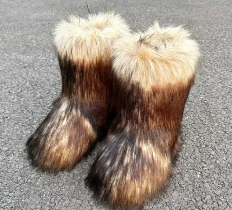 Raccoon Fur Plush Snow Boots - FASHION FLOOD