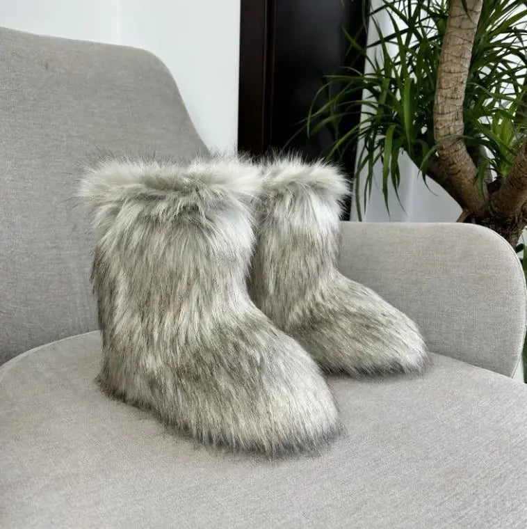 Raccoon Fur Plush Snow Boots - FASHION FLOOD