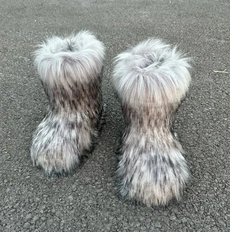 Raccoon Fur Plush Snow Boots - FASHION FLOOD