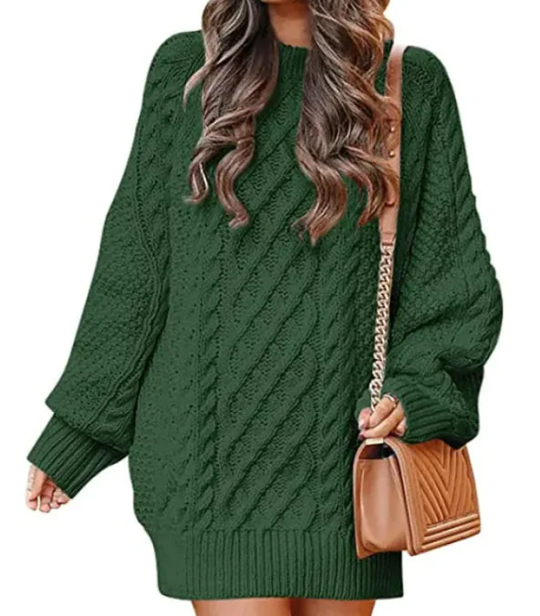 Round Neck Long Sleeve Knitted Mid-length Sweater