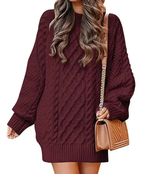 Round Neck Long Sleeve Knitted Mid-length Sweater