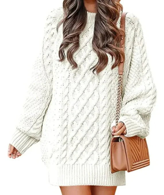 Round Neck Long Sleeve Knitted Mid-length Sweater