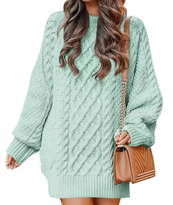 Round Neck Long Sleeve Knitted Mid-length Sweater