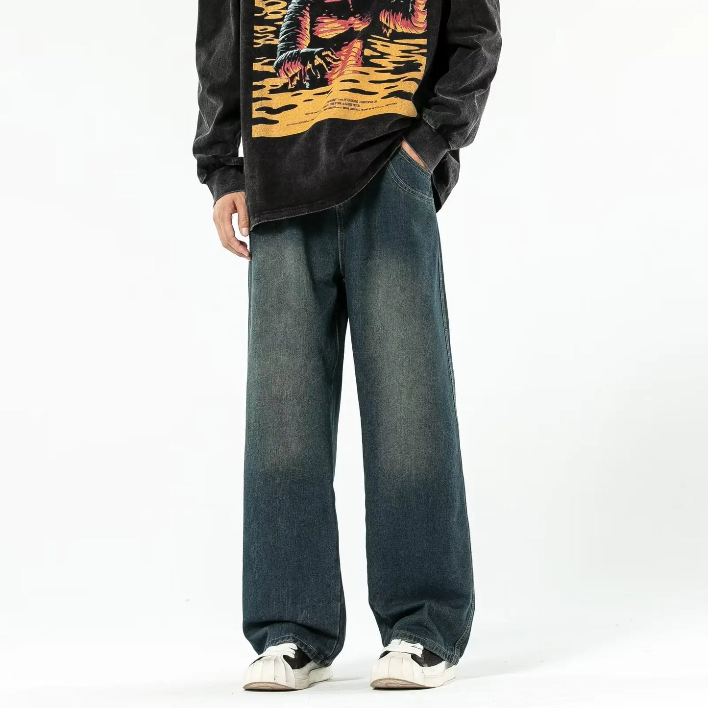 Vintage Blue Washed Loose Fit Jeans